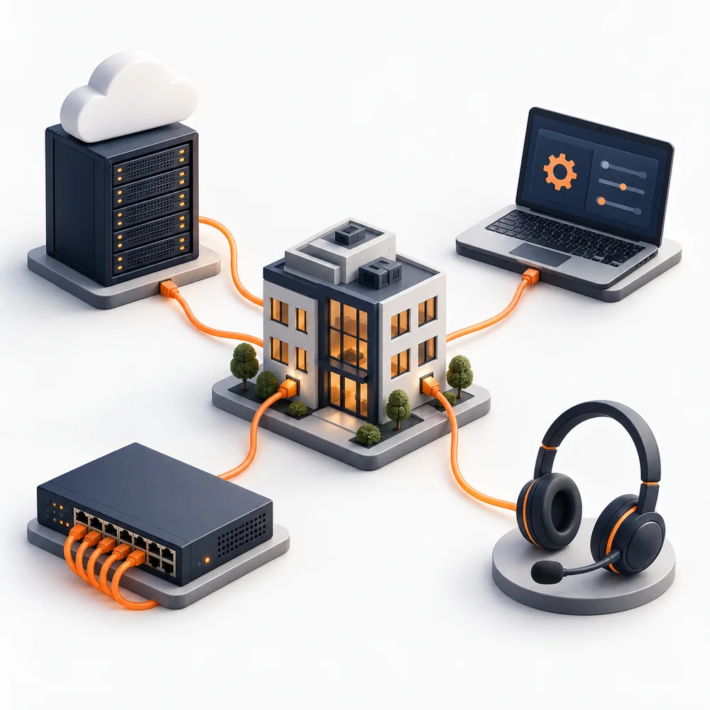 A business connected to cloud hosting, managed IT, network infrastructure and technical support.